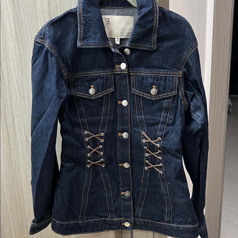 NWT $168 ANTHROPOLOGIE Pilcro Corset Denim Jacket oversized XXS will work for XS - Picture 2 of 10